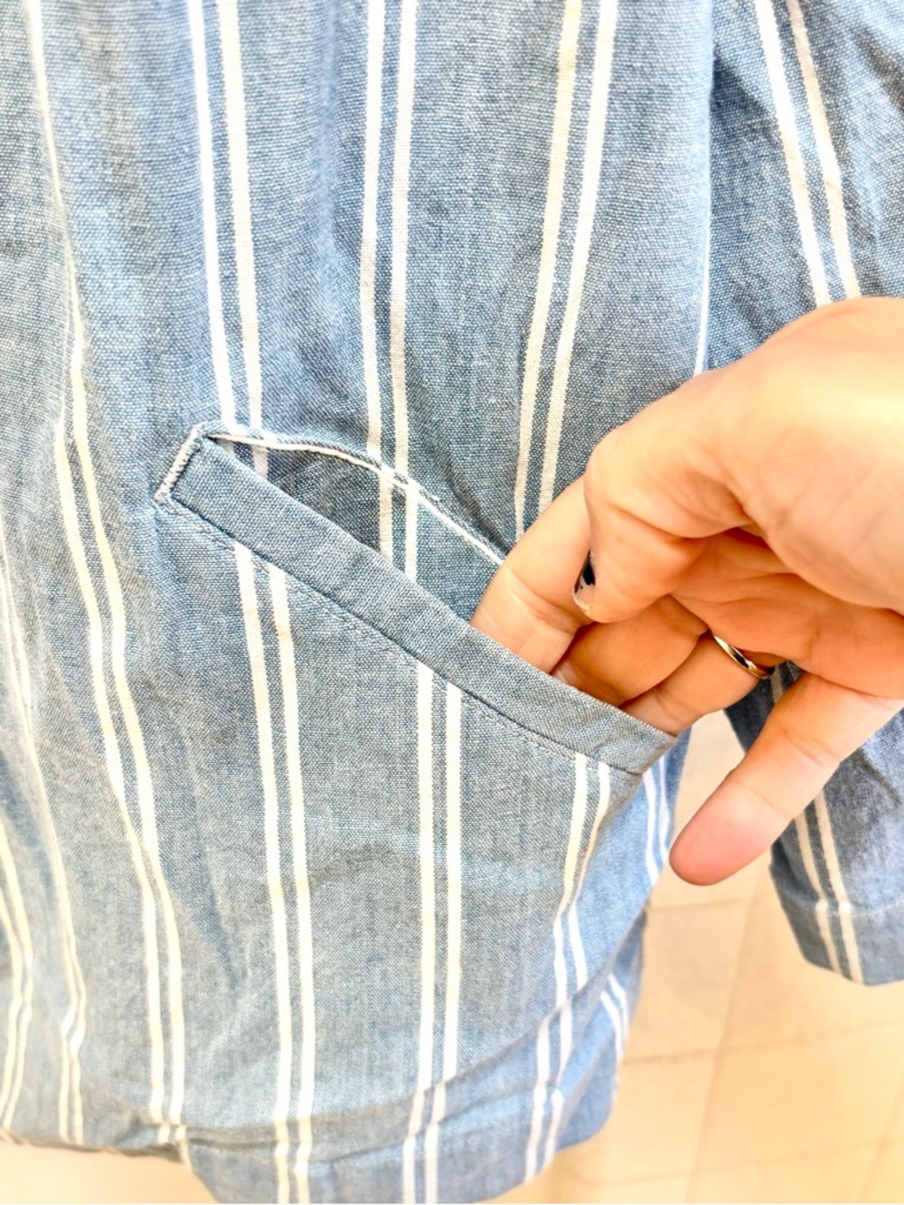 Chico's Blue White Size 1 Medium Striped Blazer Chambray Washable Cotton Stretch - Picture 7 of 12